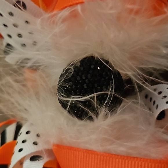 HANDMADE Polka Dot Feather Ribbon Gem Coquette Bow Hair Barrette - Picture 8 of 8